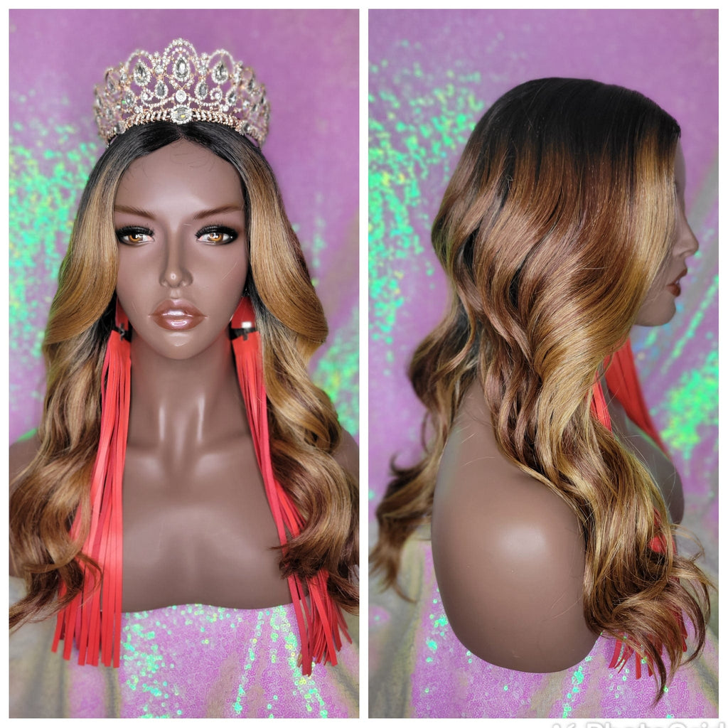 Long Loose Wave Lace Wig Natural Hairstyle Celebrity Style Wig Ombre Auburn Strawberry Blonde Colored Hair Wig - Beauty Blessing Wigs & Hair Extensions Boutique