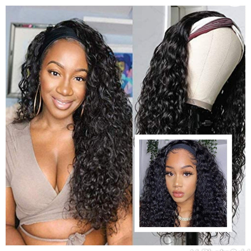 Headband Wigs Water Wave  Human Hair Wigs Mink Brazilian Remy Human Hair Glueless - Beauty Blessing Wigs & Hair Extensions Boutique