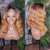Loose Wave Ombre Blonde Brown Auburn Lace Wig Natural Hairstyle Body Wave Hair Long Bob Celebrity Style Wig