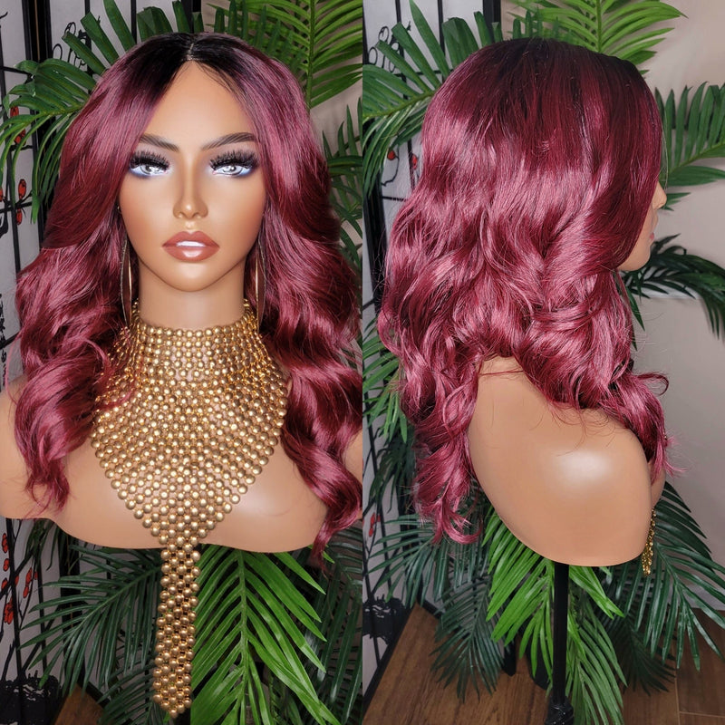 Curly Lace Front Big Barrel Curl Lace Wig Silky Soft Hair Natural Hairline Burgundy Dark Cranberry Hair Protective Style Glueless Wig - Beauty Blessings LLC