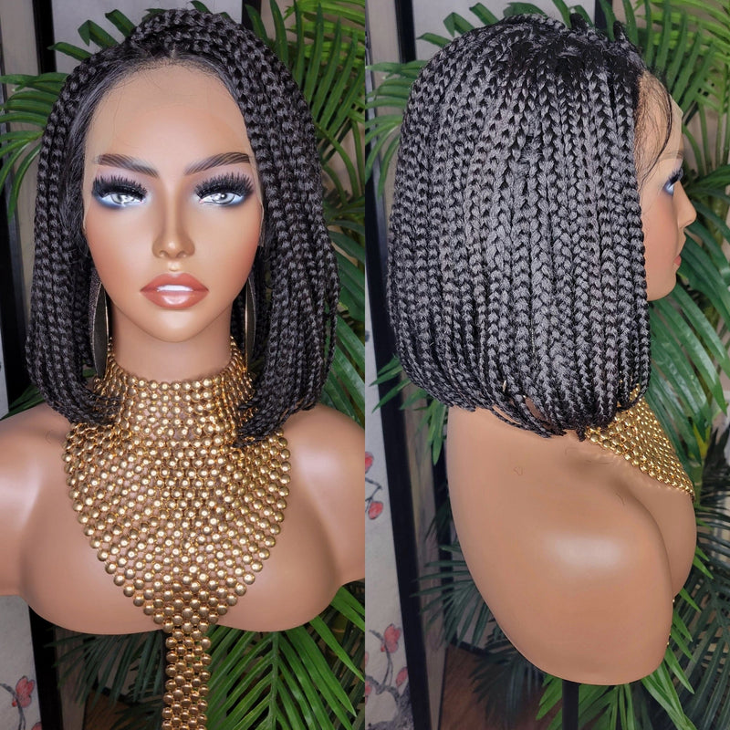 Short Bob Box Braids Bob Lace Wig Flexible Parting Lace Front Wig Small Box Braid Bob Glueless Lace Wig - Beauty Blessings LLC