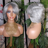Gray Hair Short Bob Brazilian Remy Human Hair Lace Wig Short Hair Swoop Bang Bob Style Lace Part Wig Gray Black Salt Pepper Gray Black - Beauty Blessing Wigs & Hair Extensions Boutique