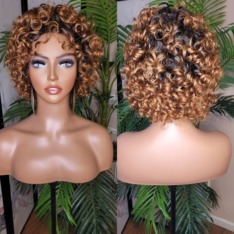 Soft Pin Curls Brazilian Remy Big Curl Remy 100% Human Hair Dark Auburn Short Hair Full Cap Fashion Beauty Wig - Beauty Blessings LLC