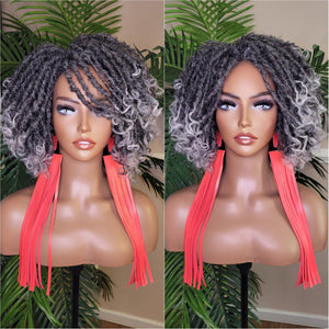 Curly Gray Hair Afro Kinky Twist Dreadlocks Locs Lace Wig  Natural Style Curly Locks Hair Full Cap Sisterlocks Natural Hairstyle Wig