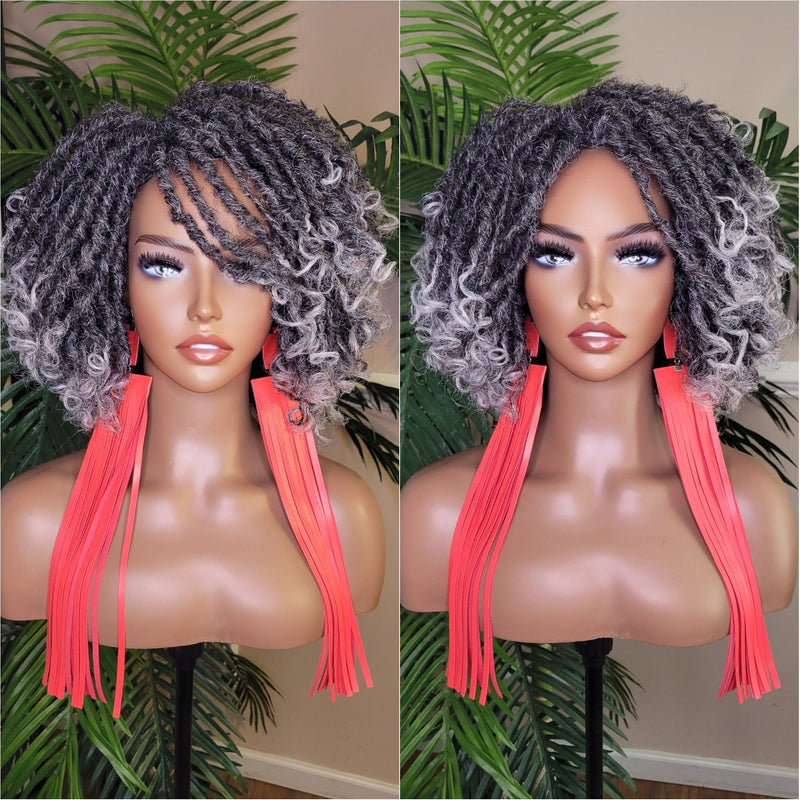 Curly Gray Hair Afro Kinky Twist Dreadlocks Locs Lace Wig  Natural Style Curly Locks Hair Full Cap Sisterlocks Natural Hairstyle Wig - Beauty Blessings LLC
