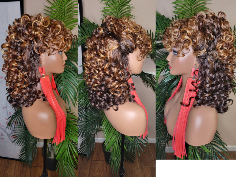 Big Barrel Curl Wig Full Cap Wig  Curly Hair Women Red Carpet Wig Bouncy Curl Hairstyle Ombre Brown Auburn Strawberry Blonde Hair Wig - Beauty Blessings LLC