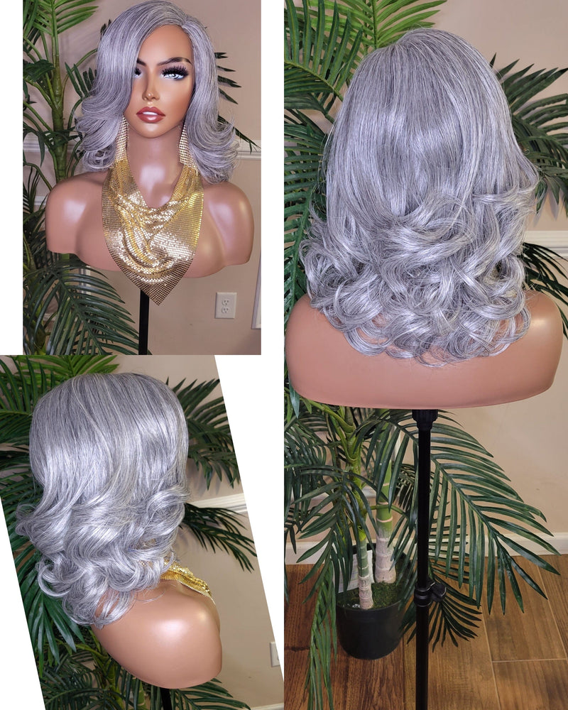 Gray Hair Curly Hair Yaki Texture Voluminous Curl Hair Wig Barrel Curly Natural Hair Wig Baby Hairs Light Salt Pepper Hair Wig - Beauty Blessings LLC