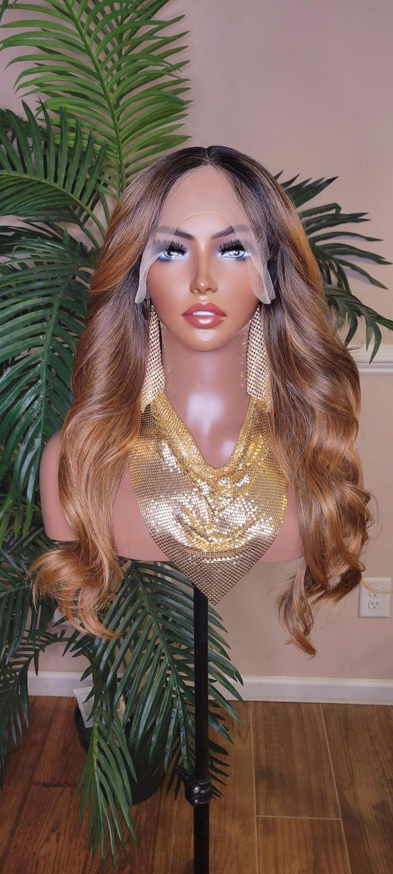 Ombre Auburn Strawberry Blond  Long Curly Lace Front Wig Gluless  Pre-Plucked Natural Hairline Lace Wig - Beauty Blessings LLC