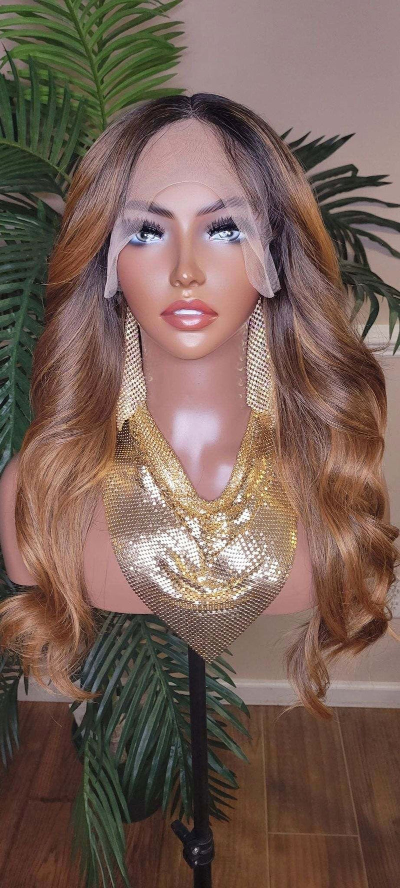 Ombre Auburn Strawberry Blond  Long Curly Lace Front Wig Gluless  Pre-Plucked Natural Hairline Lace Wig - Beauty Blessings LLC