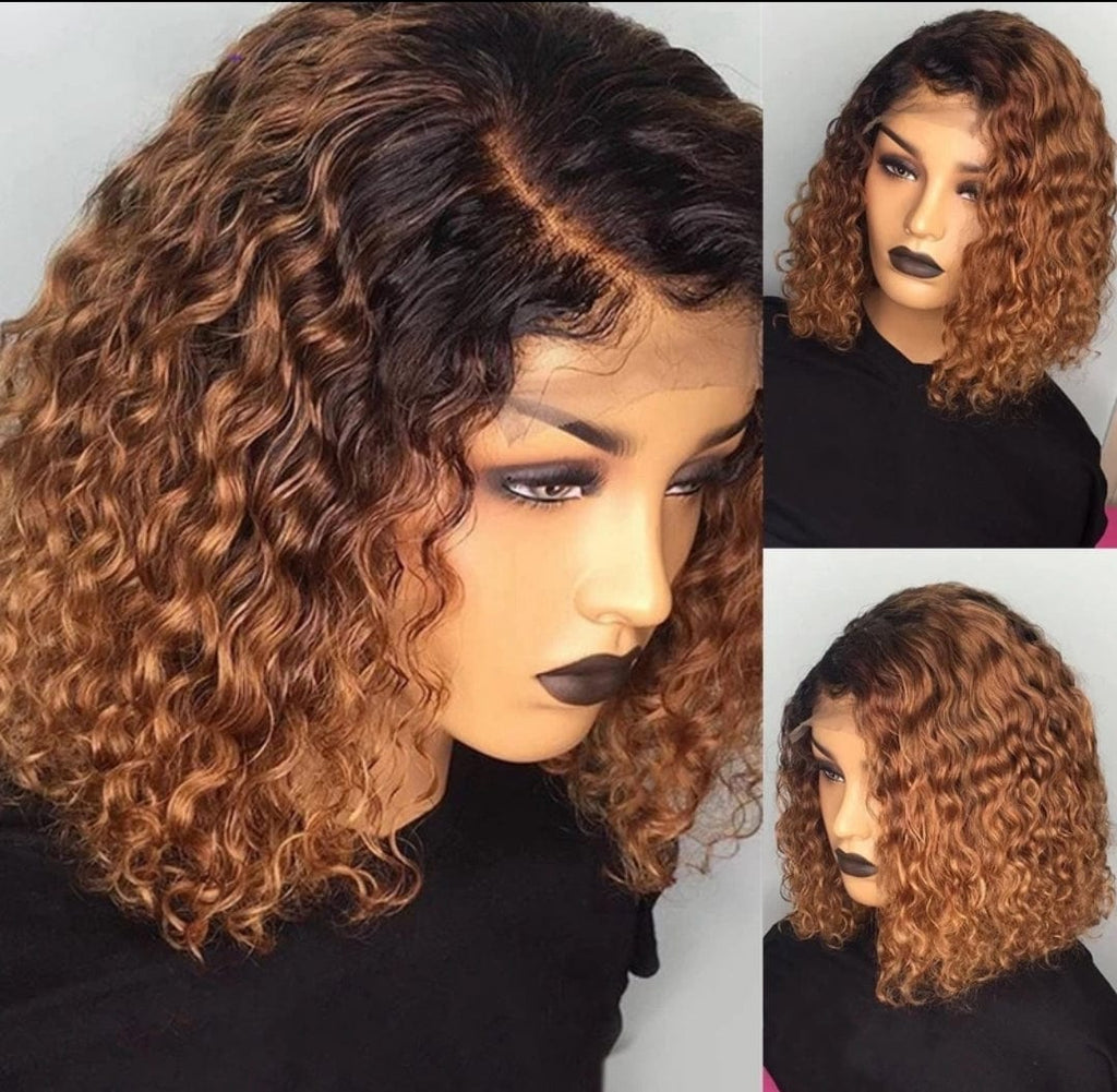 Ombre Wig Brazilian Remy Wavy Short Human Hair Wig 13X6 Deep Part Bob Lace Front Wig Preplucked With Baby Hairs Honey Caramel Blonde - Beauty Blessing Wigs & Hair Extensions Boutique