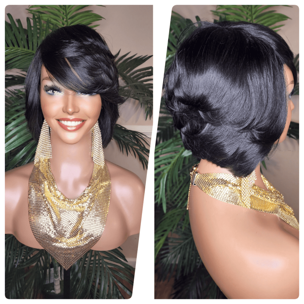 Short Bob 100% Human Hair Brazilian Remy Short Hair  Straight Bob Hairstyle Layered Hair Bob Wig with Bangs - Beauty Blessing Wigs & Hair Extensions Boutique
