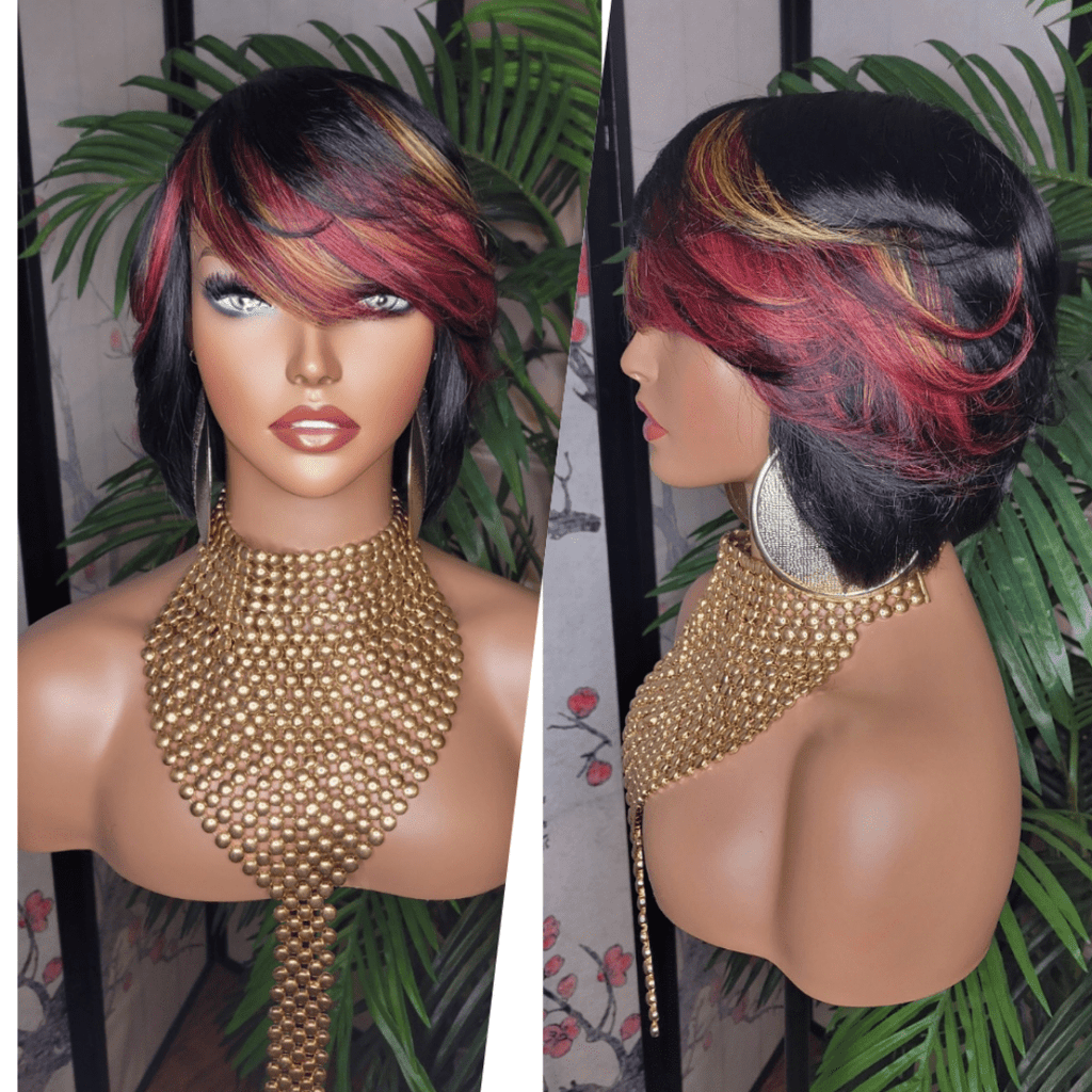 Short Bob 100% Human Hair Brazilian Remy Short Hair  Straight Bob Hairstyle Layered Hair Bob Wig with Bangs - Beauty Blessing Wigs & Hair Extensions Boutique