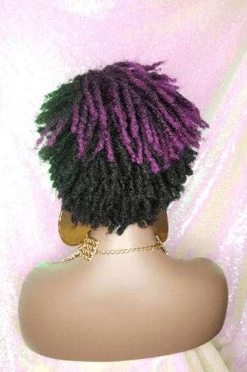 Purple Hair Wig Short Kinky Coil Twist Afro Hair DreadLocks Natural Style Full Cap Wig - Beauty Blessings LLC
