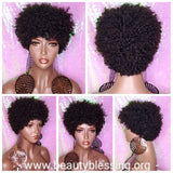 Mongolian Virgin Short Afro Coil Kinky Curl Human Hair Wig Glueless Hair Full Natural Wig