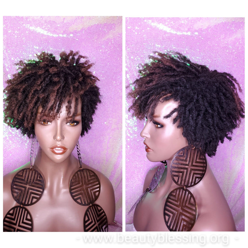 Dreadlocks Short Afro Kinky Coily Twist Natural Hairstyle Wig Ombre Brown Dark Auburn Red Copper Hair Wigs - Beauty Blessing Wigs & Hair Extensions Boutique