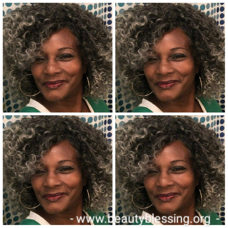 Curly Kinky Afro Spiral Curl Wig Big Gray Hair Premium Fiber Wig - Beauty Blessing Wigs & Hair Extensions Boutique