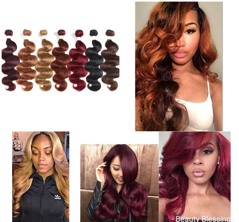 Burgundy Red Brown Blonde Hair Color Human Hair Bundles Brazilian Remy Body Wave Human Hair Extension 8-26 Inch - Beauty Blessings LLC