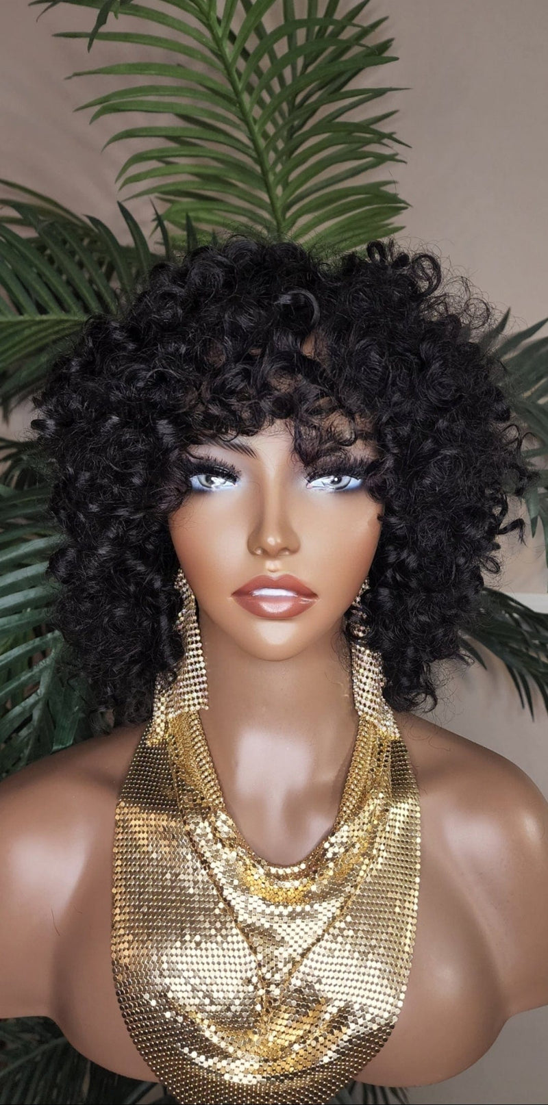 Short Small Curly Hairstyle Bob Wig Style Brazilian Remy 100% Human Hair Full Cap Women Wig Curly Hair with Bangs - Beauty Blessings LLC