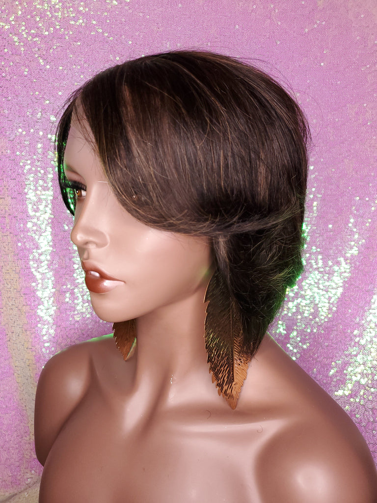 Short Bob Brazilian Remy Human Hair Lace Wig Short Hair Swoop Bang Bob Style Lace Part Wig - Beauty Blessing Wigs & Hair Extensions Boutique