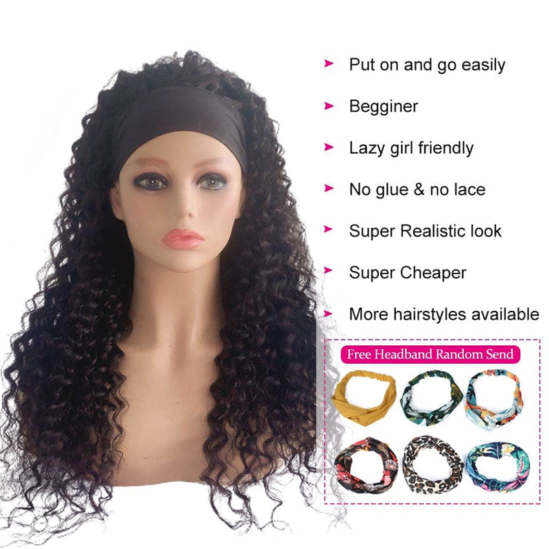 Headband Wigs Water Wave  Human Hair Wigs Mink Brazilian Remy Human Hair Glueless - Beauty Blessing Wigs & Hair Extensions Boutique